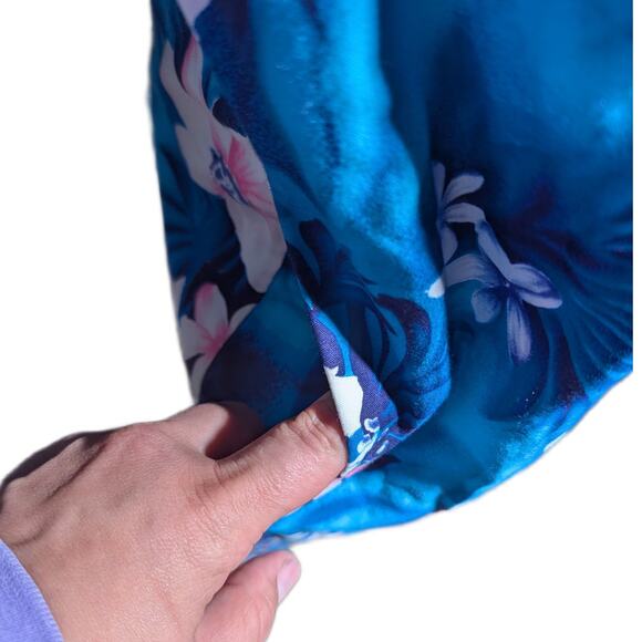 Vtg 1970s Island Fashions Made in Hawaii Blue Floral Sleeveless Shift Dress Sz L - Picture 4 of 5